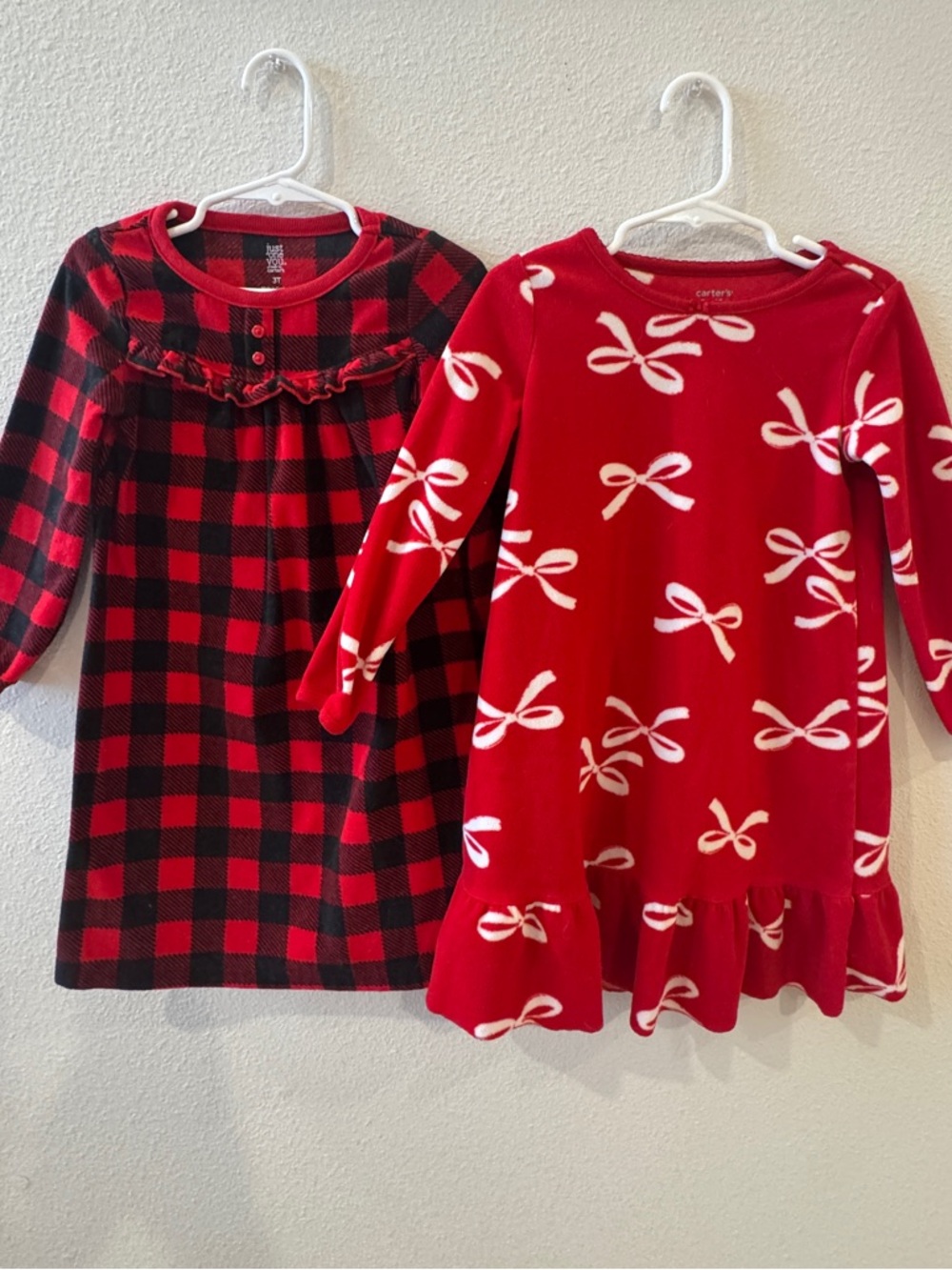 Carter's Christmas Fleece Gown 3T Bundle  Buffalo Check & Bows